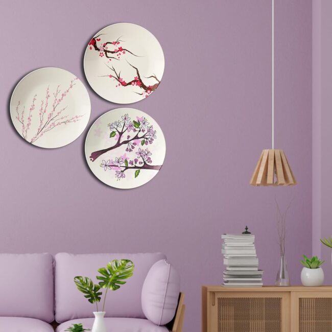 Japanese-Inspired Cherry Blossom Art Decorative Ceramic Wall Plates Set of 3 - Image 3