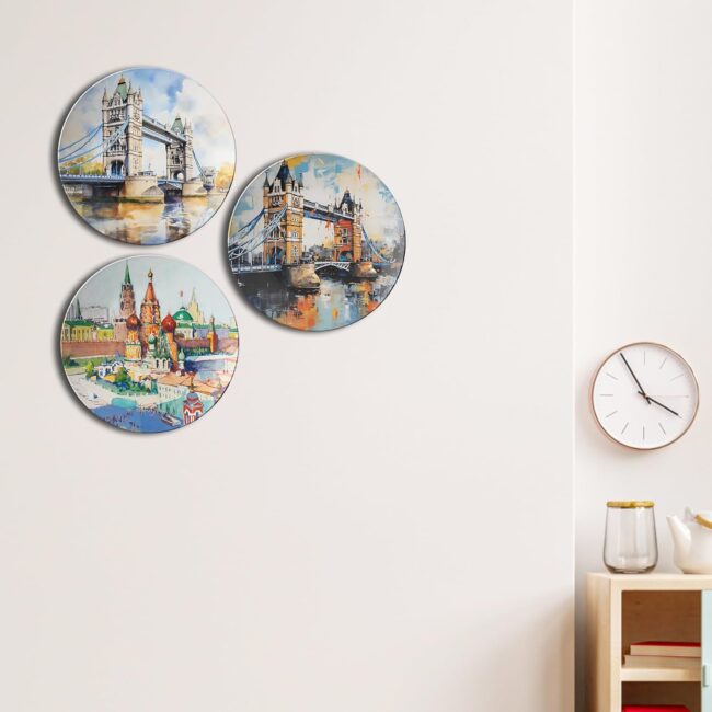 Ceramics with City Scenes Decorative Ceramic Wall Plates Set of 3 - Image 4