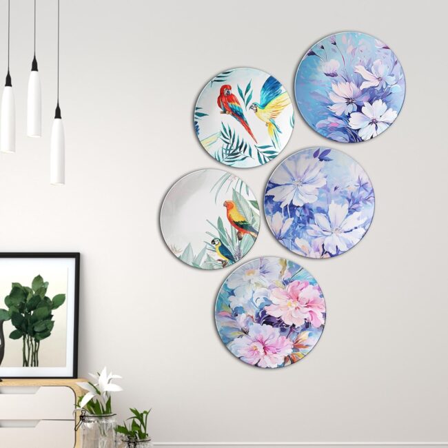 Birds Meet Flowers | Home Decoration | Living Room Wall Decoration | Décor Items | Gift Items (Set of 5) - Image 4
