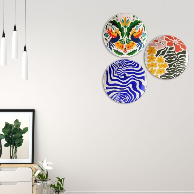 Nature's Symphony Decorative Ceramic Wall Plates Set of 3. - Image 5