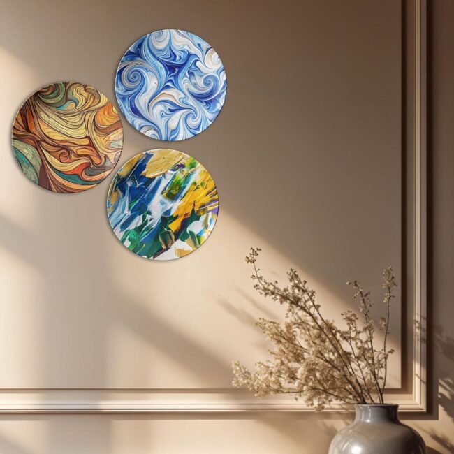 Modern Abstract Wall Plates Decorative Ceramic Wall Plates Set of 3 - Image 2