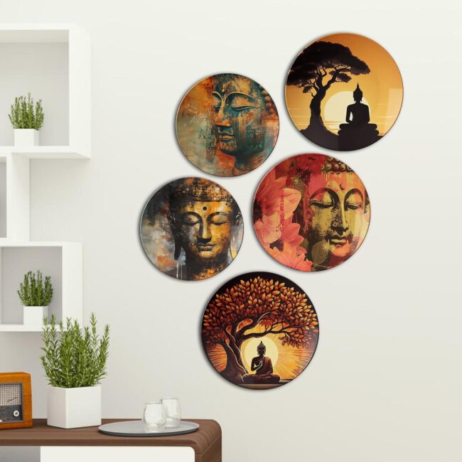 Journey to Nirvana, Ceramic Wall Plates, Art Plate Set, Set of 5 - Image 3