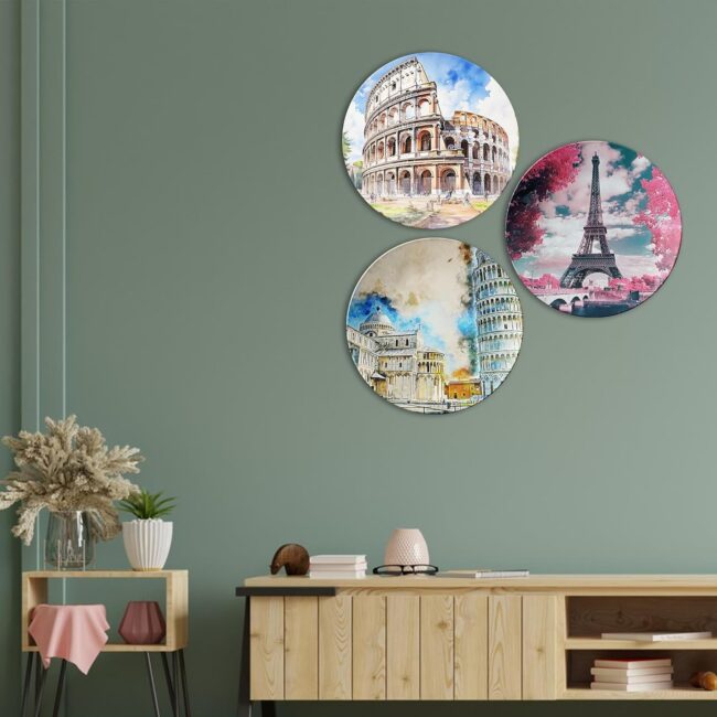 Decorative Wall Art Featuring Famous Monuments Decorative Ceramic Wall Plates Set of 3. - Image 2