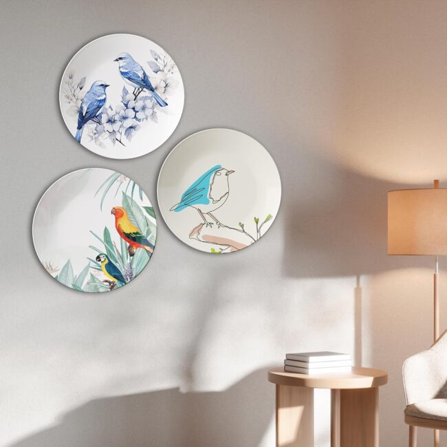 Birds of a Feather, Stuck Together Decorative Ceramic Wall Plates Set of 3.