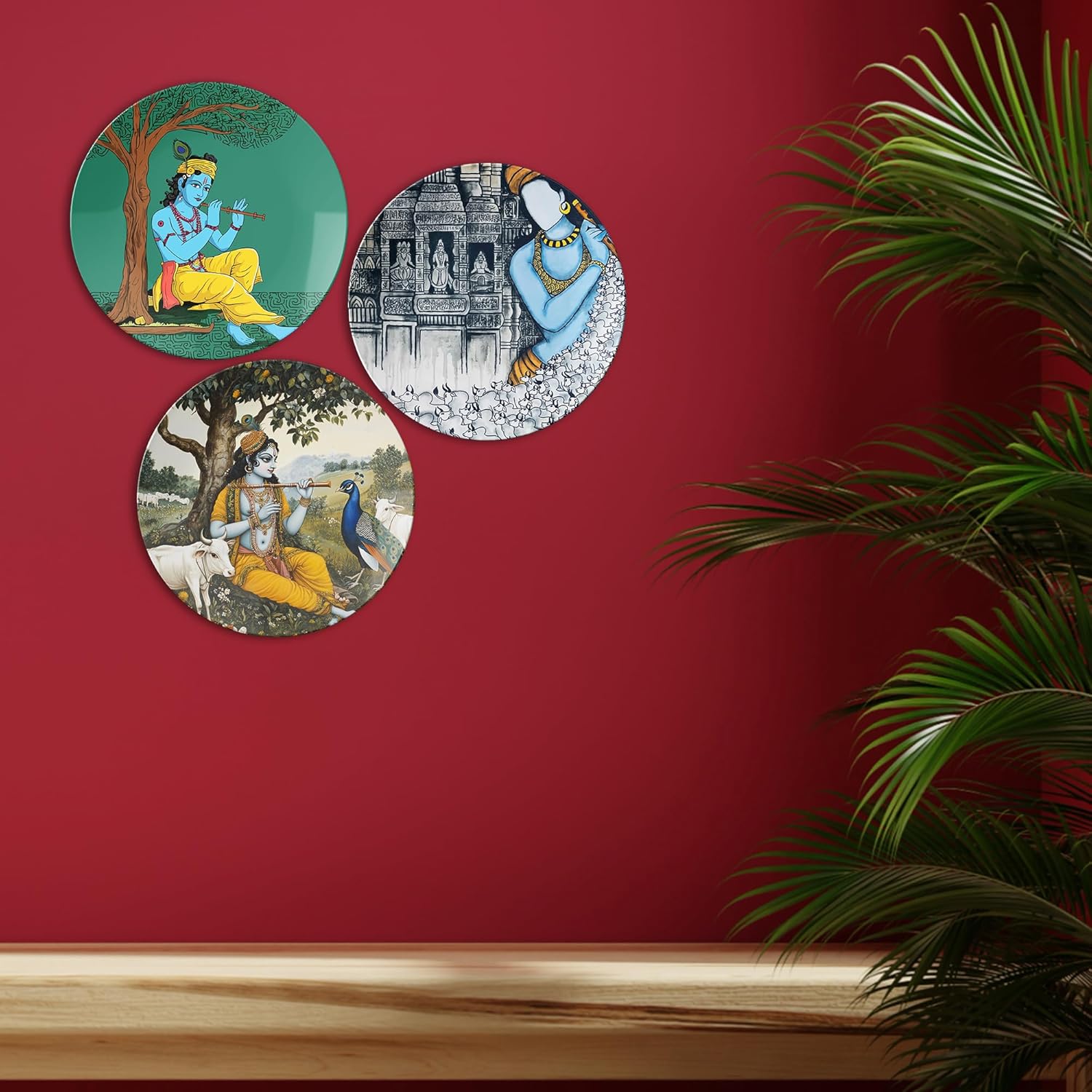 Krishna's Charm Decorative Ceramic Wall Plates Set of 3. - Image 4