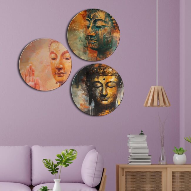 Buddha Bliss Decorative Ceramic Wall Plates Set of 3. - Image 2