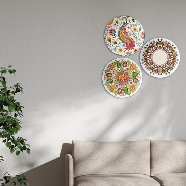 Floral and Mandala Designs Decorative Ceramic Wall Plates Set of 3. - Image 2