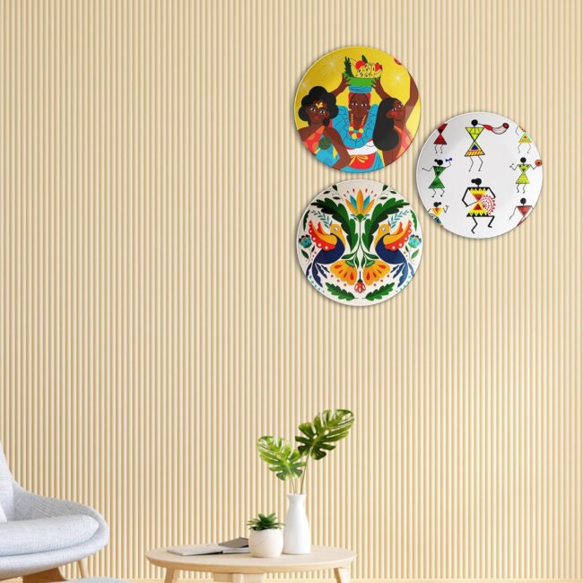 Where Art Meets Culture Decorative Ceramic Wall Plates Set of 3. - Image 4