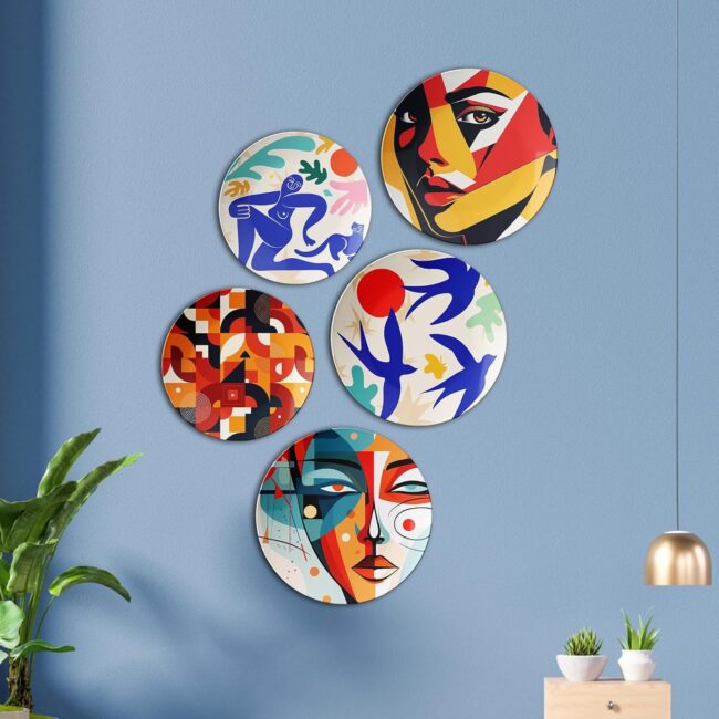 Modern Abstracts - A Fusion of Colors, Faces & Geometric Art | Home Decoration | Living Room Wall Decoration | Décor Items | Gift Items (Set of 5) - Image 4