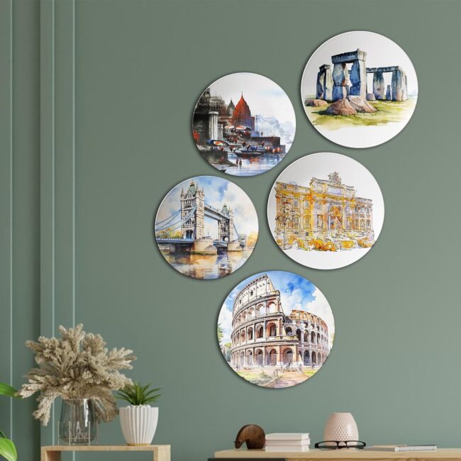 From India to the World, Living Room Decorative Wall Plates | Décor Items | Gift Items (Set of 5) - Image 4