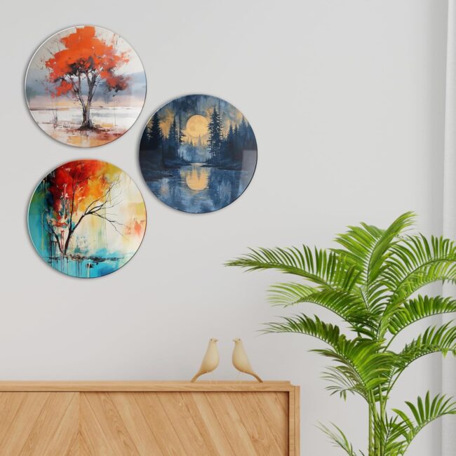 Peaceful Pathways Decorative Ceramic Wall Plates, Set of 3