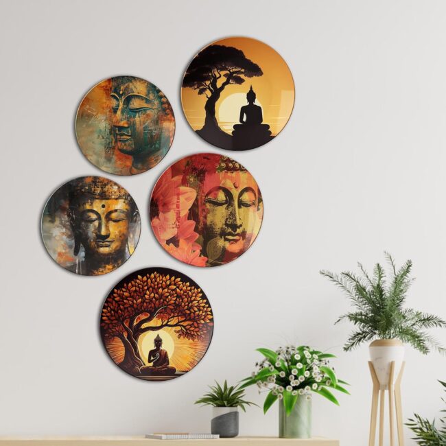 Journey to Nirvana, Ceramic Wall Plates, Art Plate Set, Set of 5 - Image 4