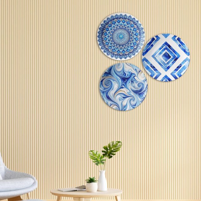 Featuring Abstract and Mandala Patterns Decorative Ceramic Wall Plates Set of 3 - Image 3
