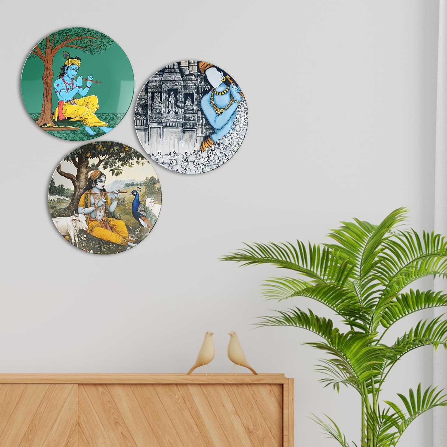 Krishna's Charm Decorative Ceramic Wall Plates Set of 3. - Image 2