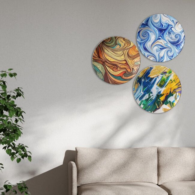 Modern Abstract Wall Plates Decorative Ceramic Wall Plates Set of 3