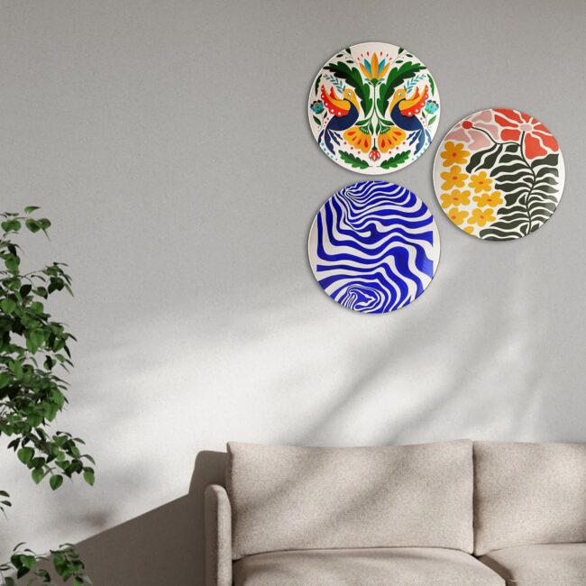 Nature's Symphony Decorative Ceramic Wall Plates Set of 3. - Image 4