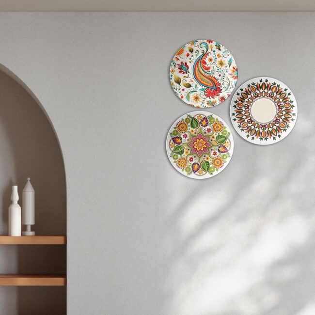 Floral and Mandala Designs Decorative Ceramic Wall Plates Set of 3. - Image 3