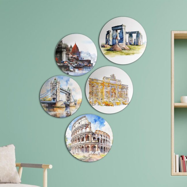 From India to the World, Living Room Decorative Wall Plates | Décor Items | Gift Items (Set of 5) - Image 6