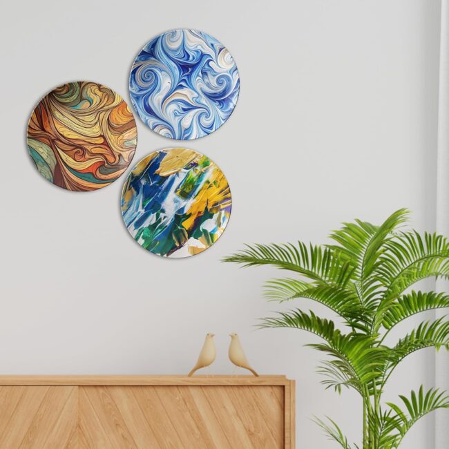 Modern Abstract Wall Plates Decorative Ceramic Wall Plates Set of 3 - Image 5