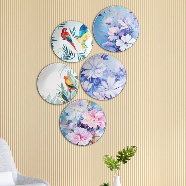 Birds Meet Flowers | Home Decoration | Living Room Wall Decoration | Décor Items | Gift Items (Set of 5) - Image 5