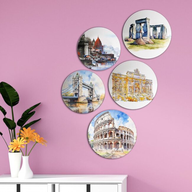 From India to the World, Living Room Decorative Wall Plates | Décor Items | Gift Items (Set of 5) - Image 5