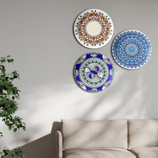 Decorative Plates with Mandalas Decorative Ceramic Wall Plates Set of 3.