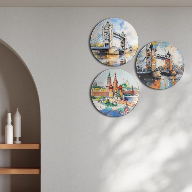 Ceramics with City Scenes Decorative Ceramic Wall Plates Set of 3 - Image 3