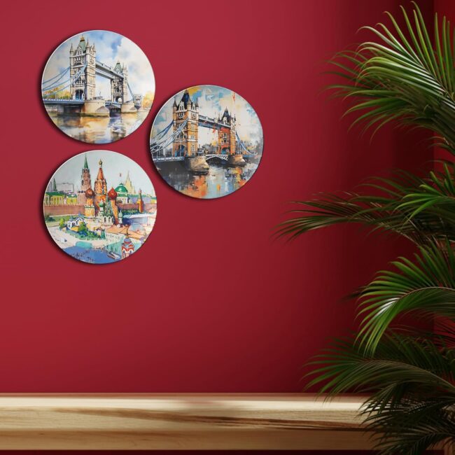 Ceramics with City Scenes Decorative Ceramic Wall Plates Set of 3 - Image 2