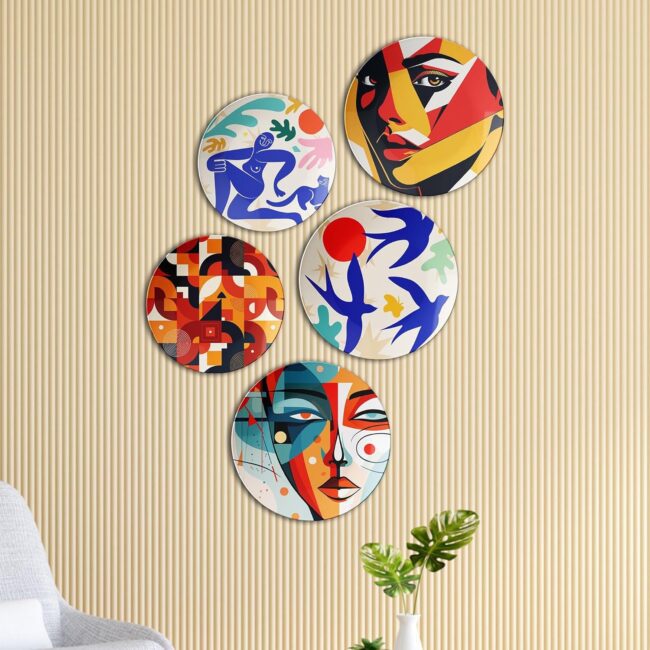 Modern Abstracts - A Fusion of Colors, Faces & Geometric Art | Home Decoration | Living Room Wall Decoration | Décor Items | Gift Items (Set of 5) - Image 2