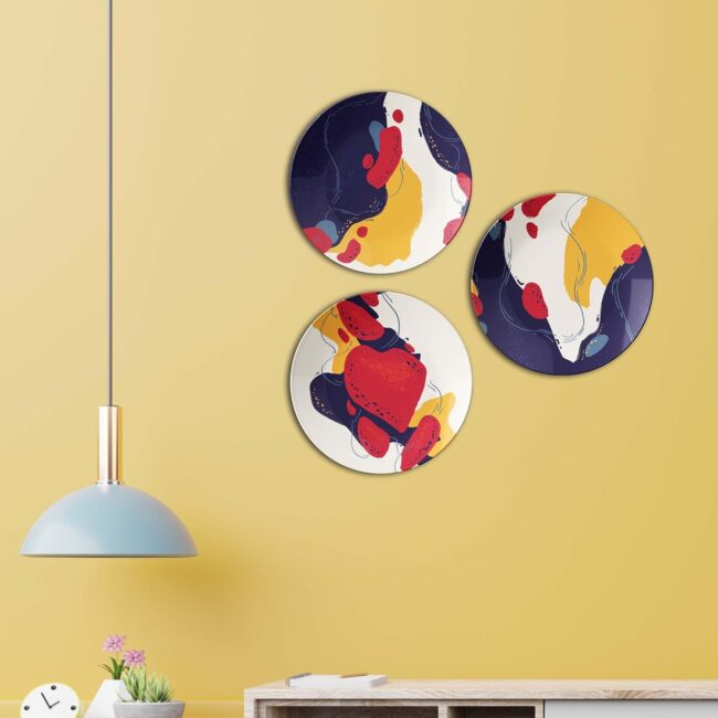 Modern Color Blobs: Wall Art Collection, Set of 3 Decorative Ceramic Wall Plates, Combo No -61