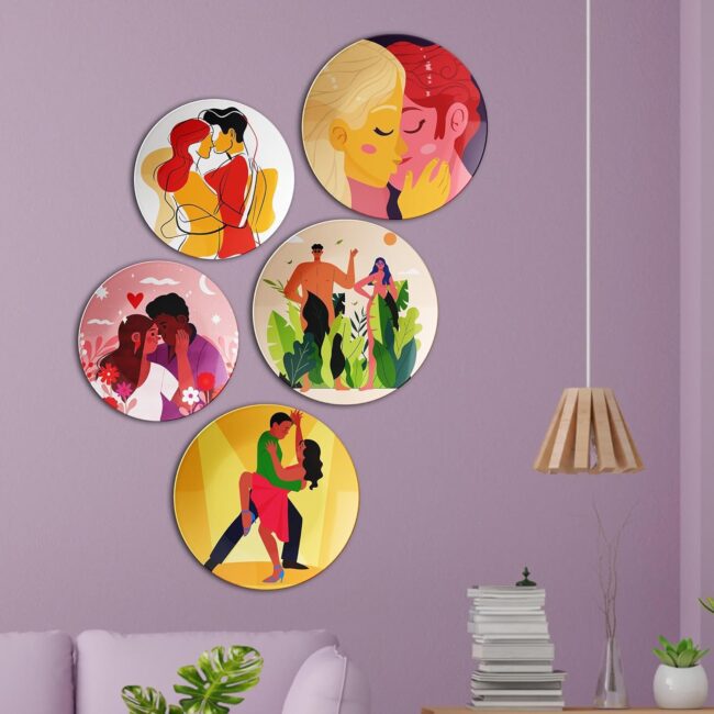 Kisses and Embraces | Home Decoration | Living Room Wall Decoration | Décor Items | Gift Items (Set of 5)