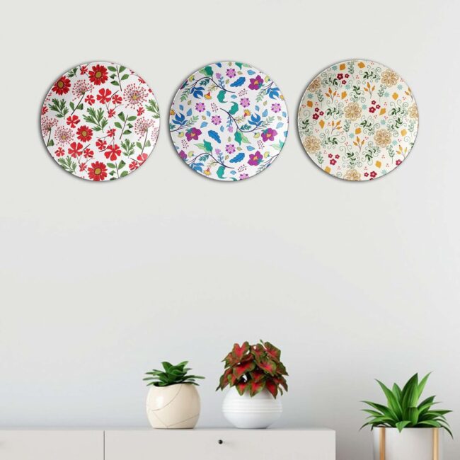 Botanical Beauty: XISUNYA Plate Collection, Set of 3 Decorative Ceramic Wall Plates, Combo No -62