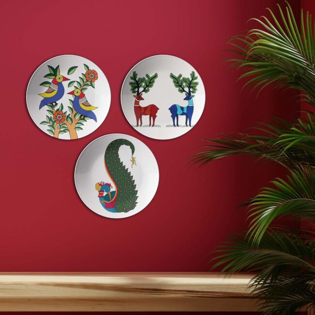Nature's Canvas: The Great Indian Forest Plates, Set of 3 Decorative Ceramic Wall Plates, Combo No -65 - Image 5