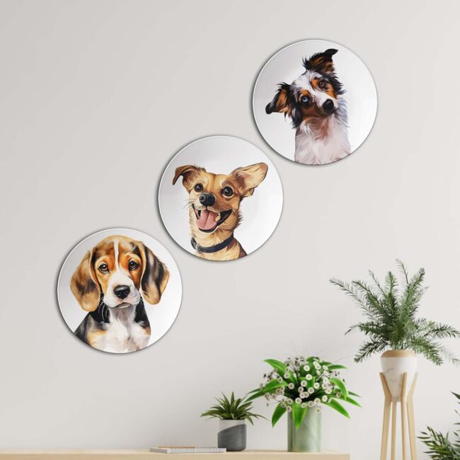 The Beagle, the Terrier, and the Spaniel Mix, Set of 3 Decorative Ceramic Wall Plates - Image 2