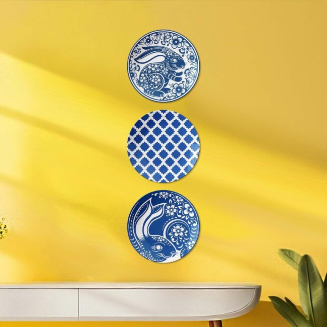 Creatures and Checks: A Blue Wall Display, Set of 3 Decorative Ceramic Wall Plates Combo No -110 - Image 7