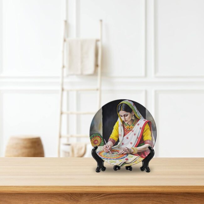 Traditional Indian Women's Depictions, Set of 3 Decorative Ceramic Wall Plates, Combo No -108 - Image 7
