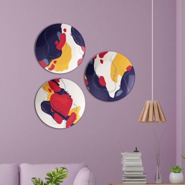 Modern Color Blobs: Wall Art Collection, Set of 3 Decorative Ceramic Wall Plates, Combo No -61 - Image 5