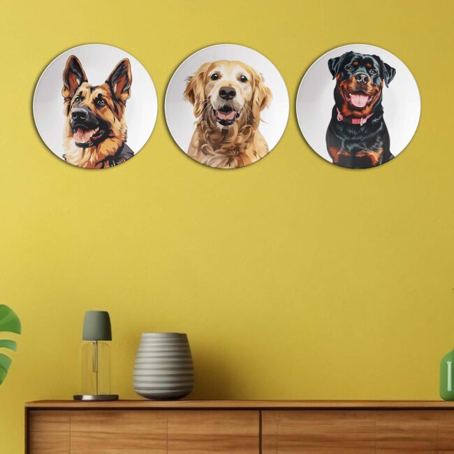 German Shepherd, Golden Retriever, and Rottweiler Plates, Set of 3 Decorative Ceramic Wall Plates - Image 4