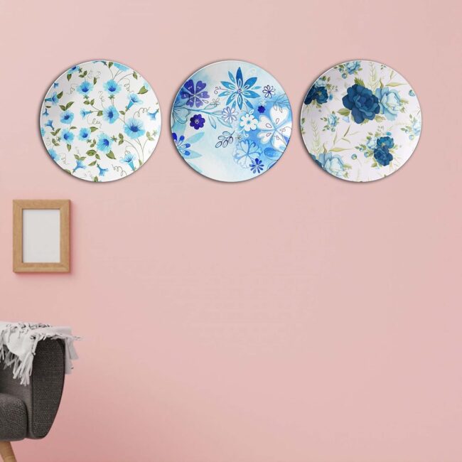 Azure Blooms: Kich Decorative Collection, Set of 3 Decorative Ceramic Wall Plates  Combo No -63 - Image 6