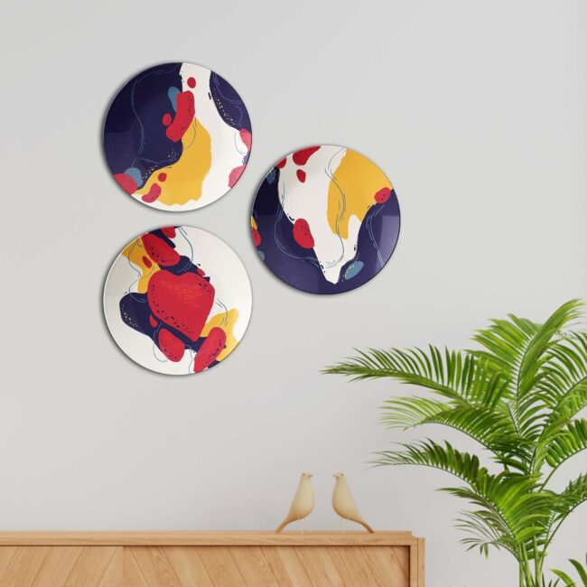 Modern Color Blobs: Wall Art Collection, Set of 3 Decorative Ceramic Wall Plates, Combo No -61 - Image 2