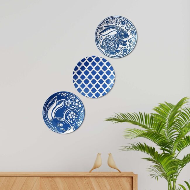 Creatures and Checks: A Blue Wall Display, Set of 3 Decorative Ceramic Wall Plates Combo No -110 - Image 6