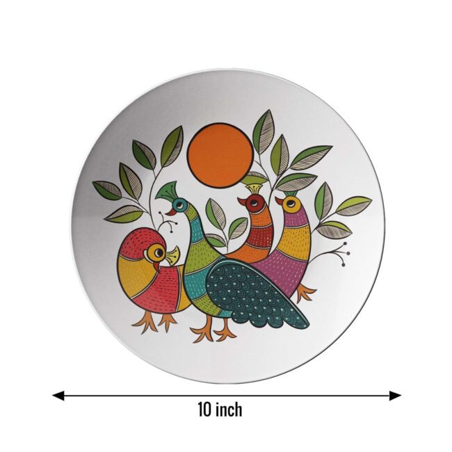 Madhubani Peacocks: A Symphony of Color, Set of 3 Decorative Ceramic Wall Plates,Combo No -58 - Image 3