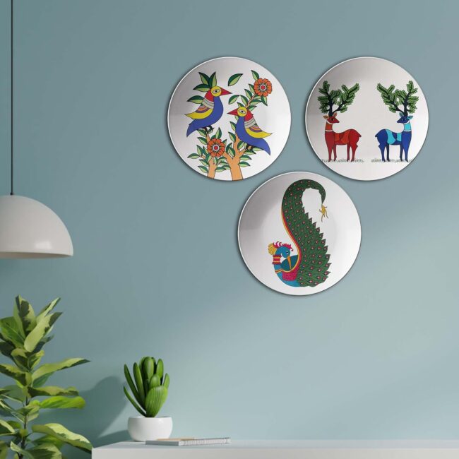 Nature's Canvas: The Great Indian Forest Plates, Set of 3 Decorative Ceramic Wall Plates, Combo No -65 - Image 2