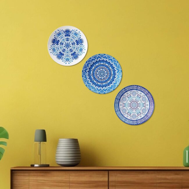 Blue Harmony: Chen Tai Style Decorative Plates, Set of 3 Decorative Ceramic Wall Plates, Combo No -115 - Image 5