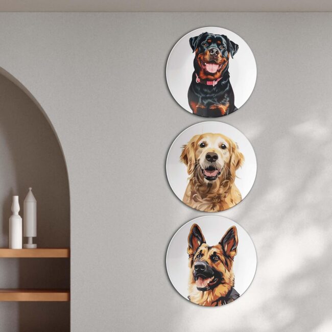 German Shepherd, Golden Retriever, and Rottweiler Plates, Set of 3 Decorative Ceramic Wall Plates - Image 7