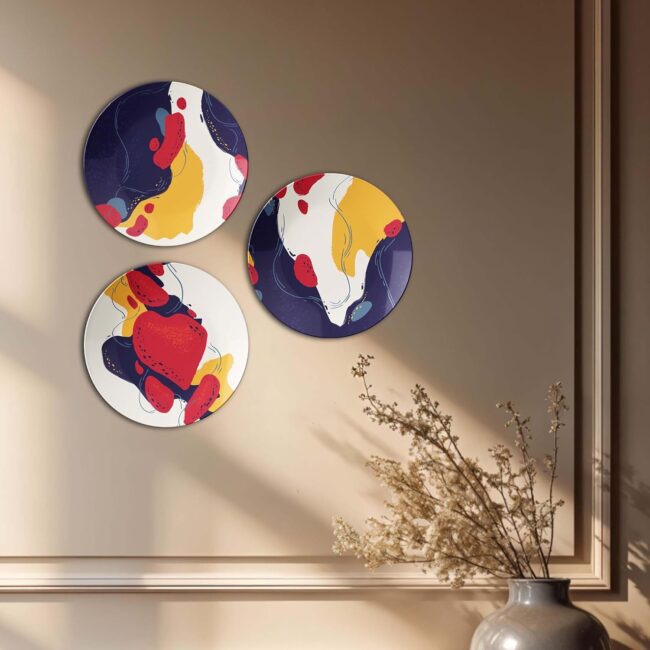 Modern Color Blobs: Wall Art Collection, Set of 3 Decorative Ceramic Wall Plates, Combo No -61 - Image 4