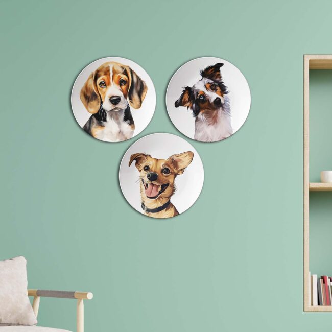 The Beagle, the Terrier, and the Spaniel Mix, Set of 3 Decorative Ceramic Wall Plates - Image 8