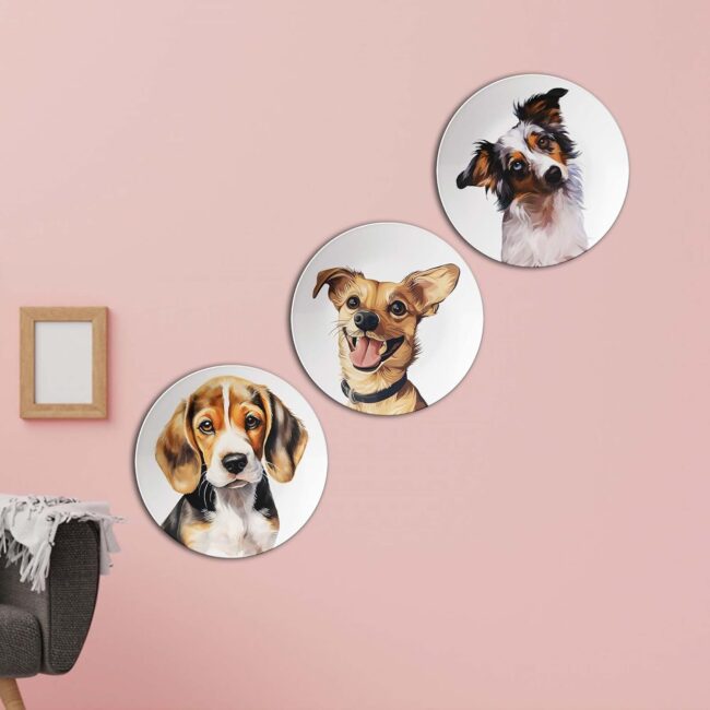 The Beagle, the Terrier, and the Spaniel Mix, Set of 3 Decorative Ceramic Wall Plates - Image 7
