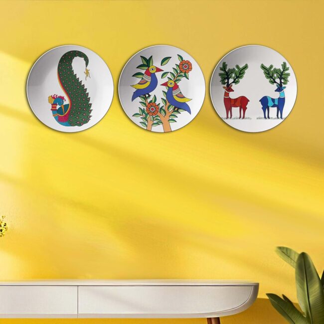 Nature's Canvas: The Great Indian Forest Plates, Set of 3 Decorative Ceramic Wall Plates, Combo No -65 - Image 7