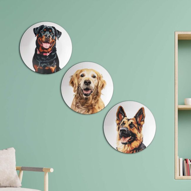 The Beagle, the Terrier, and the Spaniel Mix, Set of 3 Decorative Ceramic Wall Plates - Image 5